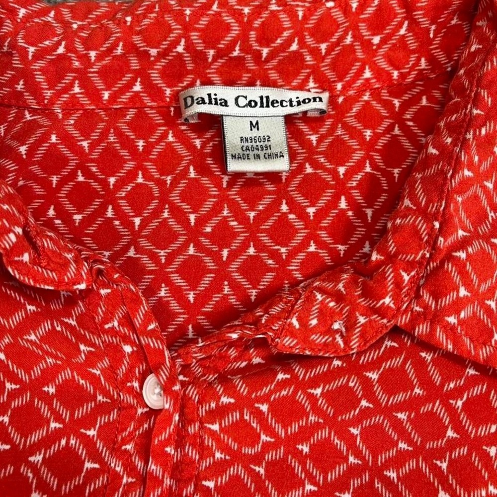 Dalia Collection Women's Geometric Orange Blouse Size Medium - Picture 2 of 4